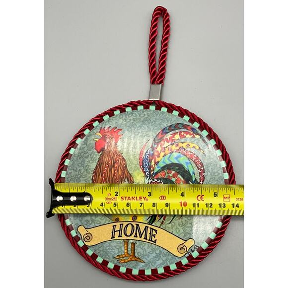 Hanging Wall Decor 5 1/2" Round Farmhouse Rooster Tile w/ cork back - Picture 4 of 5